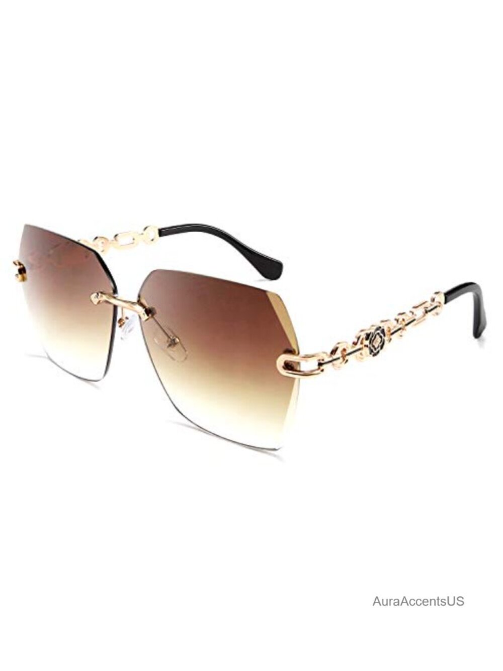 Rimless Square Sunglasses UV400 Polarized Metal Frame Diamond Cutting